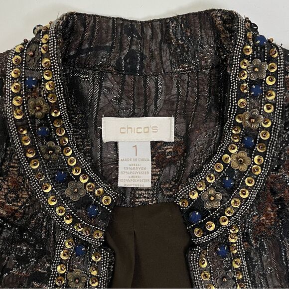 Chico’s Stunning Jewel Shireen Jacket 7/8 Sleeve Bejeweled Shimmery 1 Medium / 8 - Picture 9 of 10